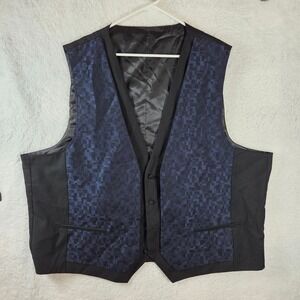 Apollo King Mens 56R Black Blue Geometric Pattern‎ Formal Dress Vest